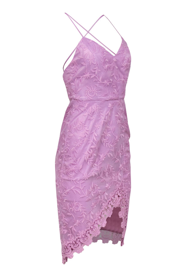 Current Boutique-Lovers + Friends - Lavender Mesh Floral Embroidered Sheath Dress w/ Lace Trim Sz XS