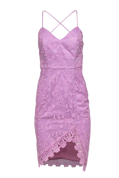 Current Boutique-Lovers + Friends - Lavender Mesh Floral Embroidered Sheath Dress w/ Lace Trim Sz XS