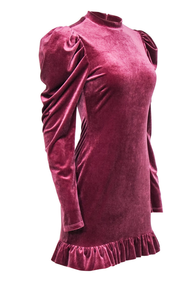 Current Boutique-Lovers + Friends - Mauve Velvet Puff Shoulder Long Sleeve Dress Sz S