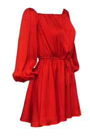 Current Boutique-Lovers + Friends - Red Satin Long Sleeve Off-the-Shoulder Fit & Flare Dress Sz S