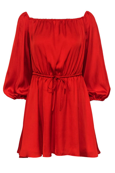 Current Boutique-Lovers + Friends - Red Satin Long Sleeve Off-the-Shoulder Fit & Flare Dress Sz S