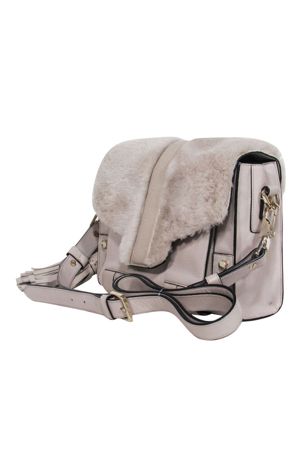 Current Boutique-Luana Italy - Grey Leather w/ Fur Trim Crossbody Bag