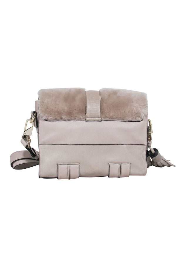 Current Boutique-Luana Italy - Grey Leather w/ Fur Trim Crossbody Bag