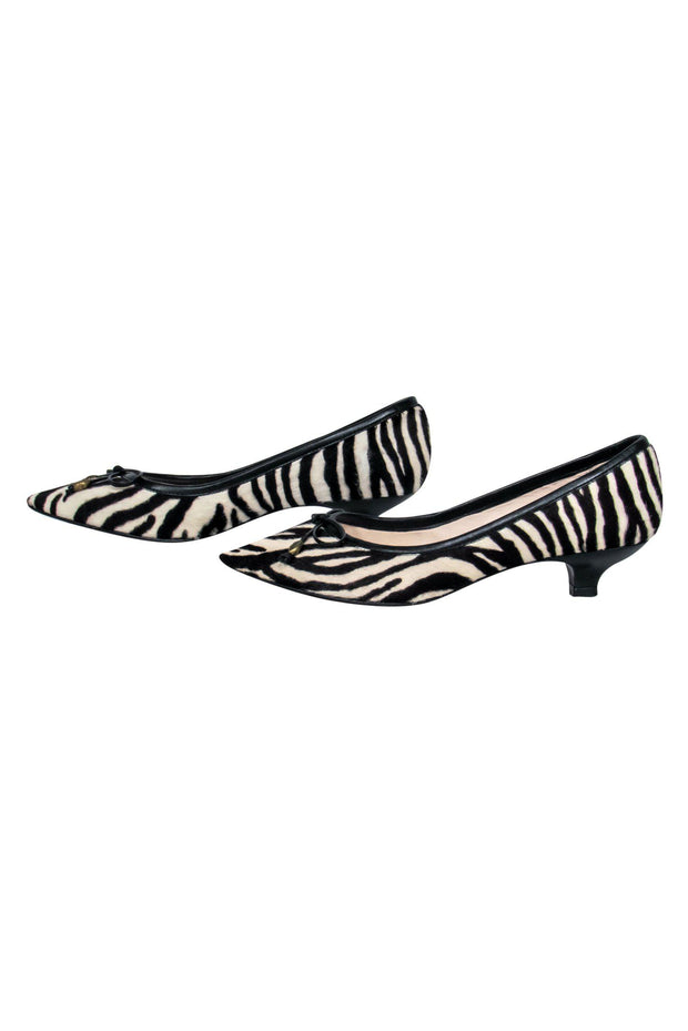 Current Boutique-Lulu Guinness - Black & White Pony Hair Zebra Print Kitten Heels Sz 7