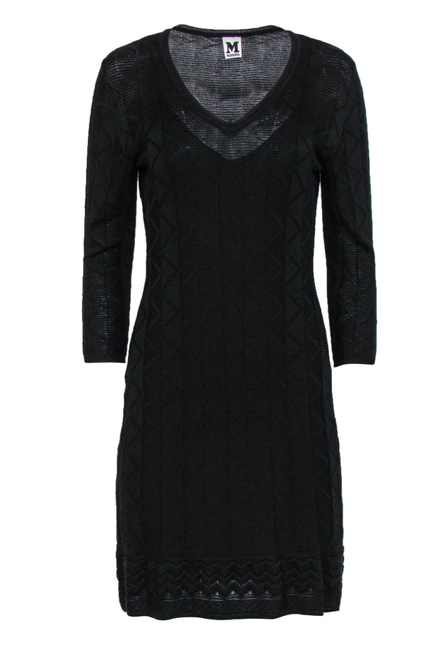 Current Boutique-M Missoni - Black Patterned Knit Long Sleeve Dress Sz S