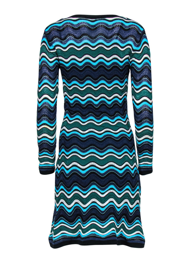 Current Boutique-M Missoni - Blue. Green & White Squiggly Sparkly Knit Midi Dress Sz 4