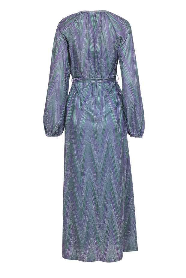 Current Boutique-M Missoni - Purple, Green & Silver Sparkly Knit Wood Grain Print Velvet Maxi Dress Sz XS