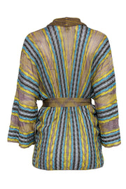 Current Boutique-M Missoni - Taupe Blue & Yellow Knit Cardigan w/ Waist Tie Sz 8