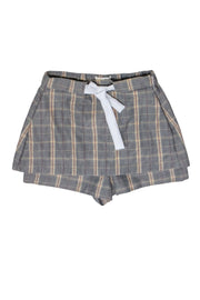 Current Boutique-MAJE - Grey & Yellow Plaid Skort w/ White Drawstring Sz 6