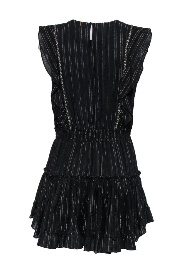 Current Boutique-MISA Los Angeles - Black & Gold Pinstriped Ruffled Cotton Dress Sz L