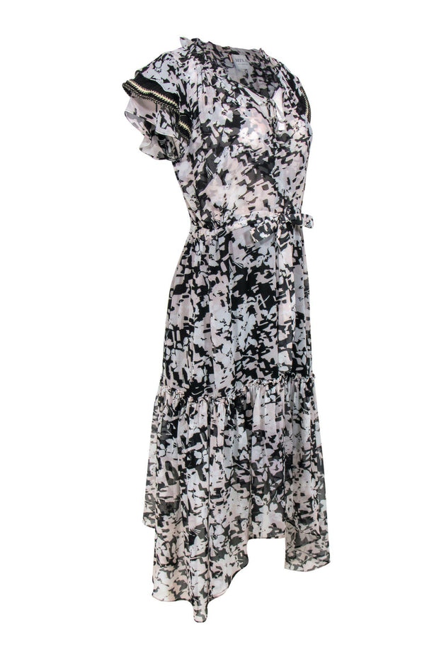 Current Boutique-MISA Los Angeles - Black & Pale Pink Abstract Floral Print A-Line Dress Sz M