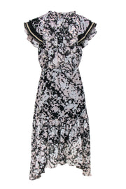 Current Boutique-MISA Los Angeles - Black & Pale Pink Abstract Floral Print A-Line Dress Sz M