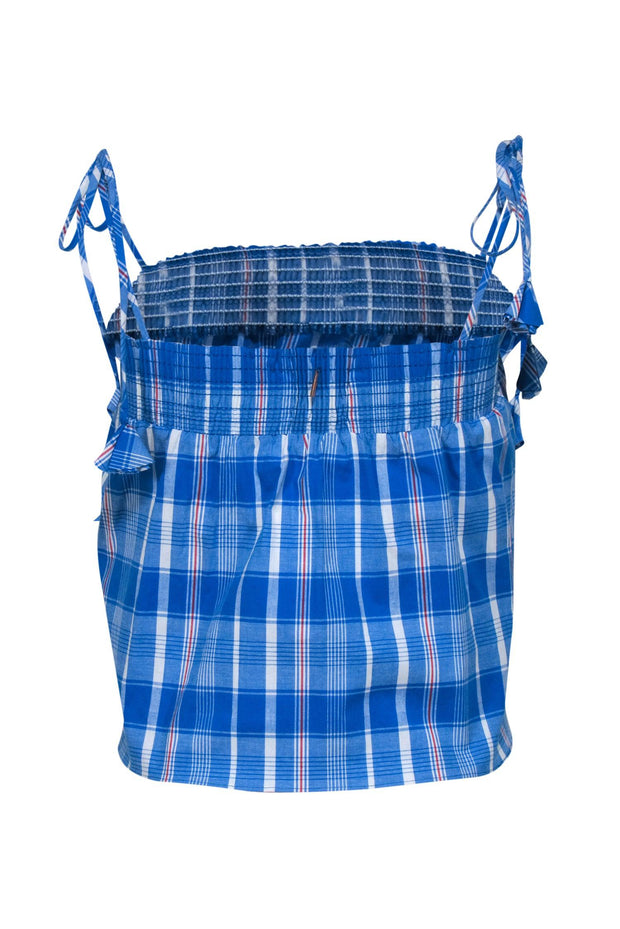 Current Boutique-MISA Los Angeles - Blue, White & Red Plaid Smocked Boxy Tank w/ Tied Straps Sz S