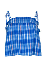 Current Boutique-MISA Los Angeles - Blue, White & Red Plaid Smocked Boxy Tank w/ Tied Straps Sz S