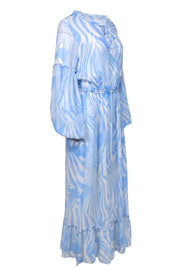 Current Boutique-MISA Los Angeles - Blue & White Swirl Print Maxi Dress w/ Tassels Sz S