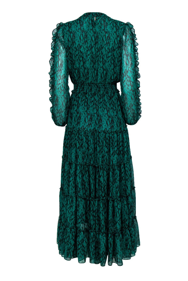 Current Boutique-MISA Los Angeles - Green & Black Tiered Maxi Dress w/ Ruffles Sz XS