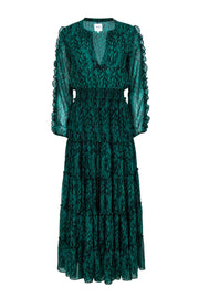 Current Boutique-MISA Los Angeles - Green & Black Tiered Maxi Dress w/ Ruffles Sz XS