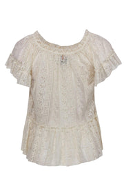 Current Boutique-MISA Los Angeles - Ivory Lace Short Sleeve Off-the-Shoulder Blouse Sz S