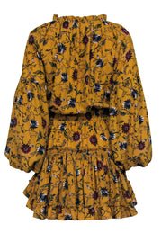 Current Boutique-MISA Los Angeles - Mustard Yellow Floral Silky Floral Peasant Dress Sz XS