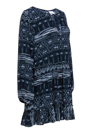 Current Boutique-MISA Los Angeles - Navy & White Patterned Peasant Shift Dress Sz S