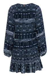 Current Boutique-MISA Los Angeles - Navy & White Patterned Peasant Shift Dress Sz S