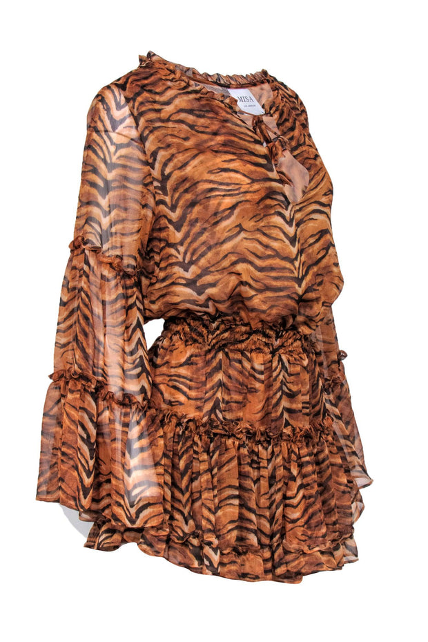 Current Boutique-MISA Los Angeles - Orange & Black Tiger Print Dress w/ Bell Sleeves Sz S