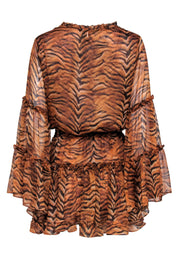 Current Boutique-MISA Los Angeles - Orange & Black Tiger Print Dress w/ Bell Sleeves Sz S