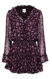 Current Boutique-MISA Los Angeles - Plum Floral Silky Ruffled Mini Peasant Dress Sz XS