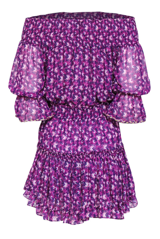 Current Boutique-MISA Los Angeles - Purple & Pink Floral Off-the-Shoulder Drop Waist Dress Sz M