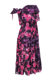 Current Boutique-MISA Los Angeles - Purple & Pink Floral Print Off-the-Shoulder Ruffle Tiered Dress Sz L