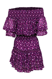 Current Boutique-MISA Los Angeles - Purple & White Floral Print Off-The-Shoulder Tiered Dress Sz M