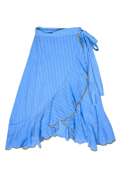 Current Boutique-MISA Los Angeles - Sky Blue Ruffled Wrap Skirt w/ Golden Trim Sz S