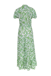 Current Boutique-MISA Los Angeles - White & Green Paisley Print Puff Sleeve Maxi Dress Sz L