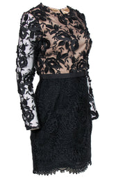 Current Boutique-ML Monique Lhuillier - Black Floral Lace Sheath Dress w/ Nude Underlay Sz 8