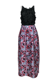 Current Boutique-ML Monique Lhuillier - Black & Multicolored Floral Print Textured Gown w/ Appliques Sz 10