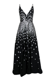 Current Boutique-ML Monique Lhuillier - Black & Silver Floral Print Sleeveless Gown Sz 4