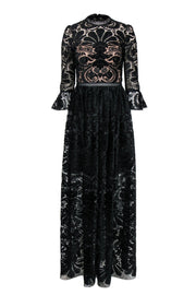 Current Boutique-ML Monique Lhuillier - Black Velvet Lace Ruffle Sleeve Gown Sz 6