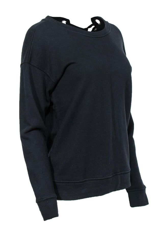 Current Boutique-MOTHER - Black Cotton Sweatshirt w/ Lace-Up Back Sz S