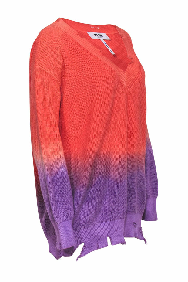 Current Boutique-MSGM - Orange & Purple Ombre Knit V-Neck Sweater Sz S