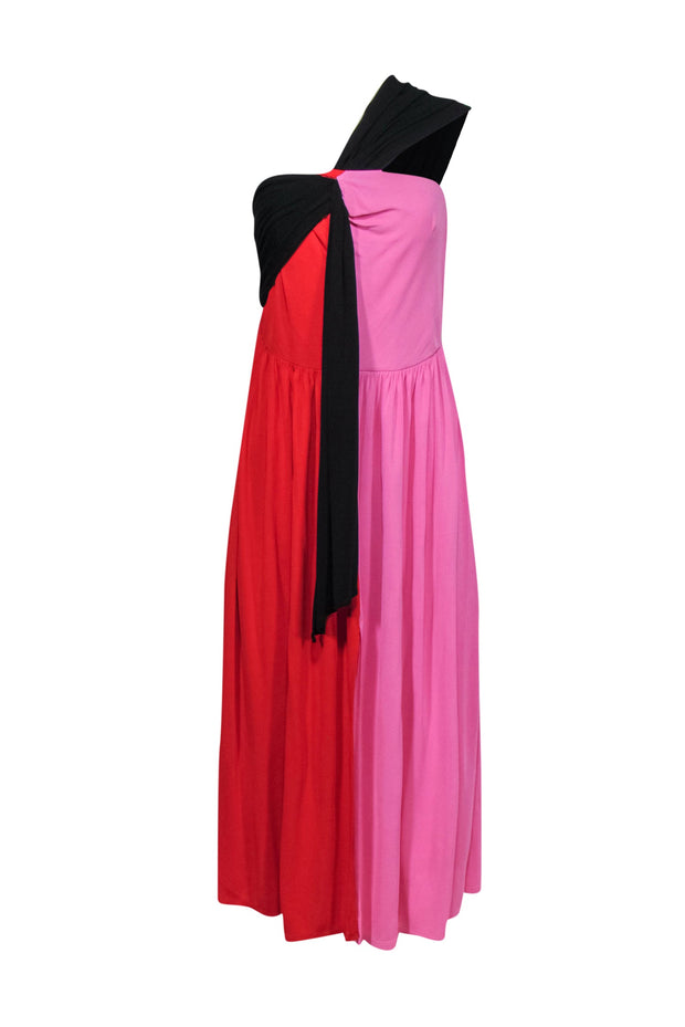 Current Boutique-MSGM - Red & Pink Colorblock One-Shoulder Maxi Dress w/ Slit Sz 6