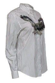 Current Boutique-MSGM - White Pinstriped Cotton Blouse w/ Sequined Eagle Sz 6