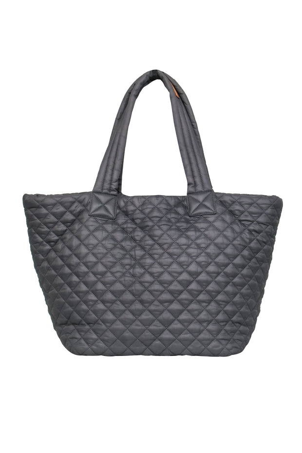 Current Boutique-MZ Wallace - Gray Quilted Puffer Zipper Tote w/ Leather Trim