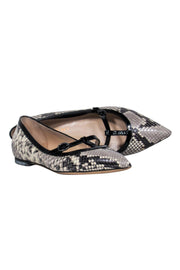 Current Boutique-M. Gemi - Gray Snakeskin & Patent Leather T-Strap Pointed Toe Flats Sz 7