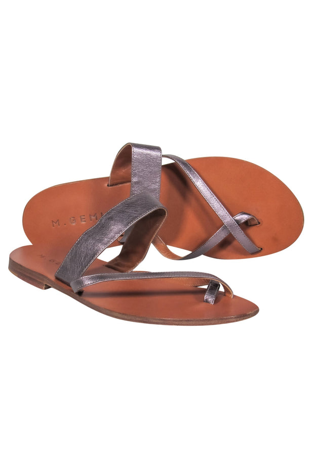 Current Boutique-M. Gemi - Pewter Metallic Leather Strappy Slide Sandals Sz 7.5