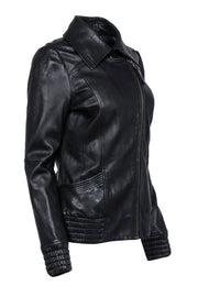 Current Boutique-Mackage - Black Lambs Leather Jacket w/ Gathered Hem and Collared Neckline Sz M