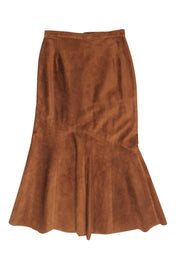 Current Boutique-Madeleine - Brown Suede Maxi Skirt w/ Asymmetrical Flounce Hem Sz 8