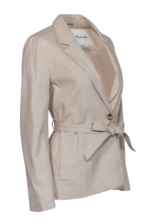 Current Boutique-Madewell - Beige Cotton & Linen Buttoned Belted Blazer Sz M