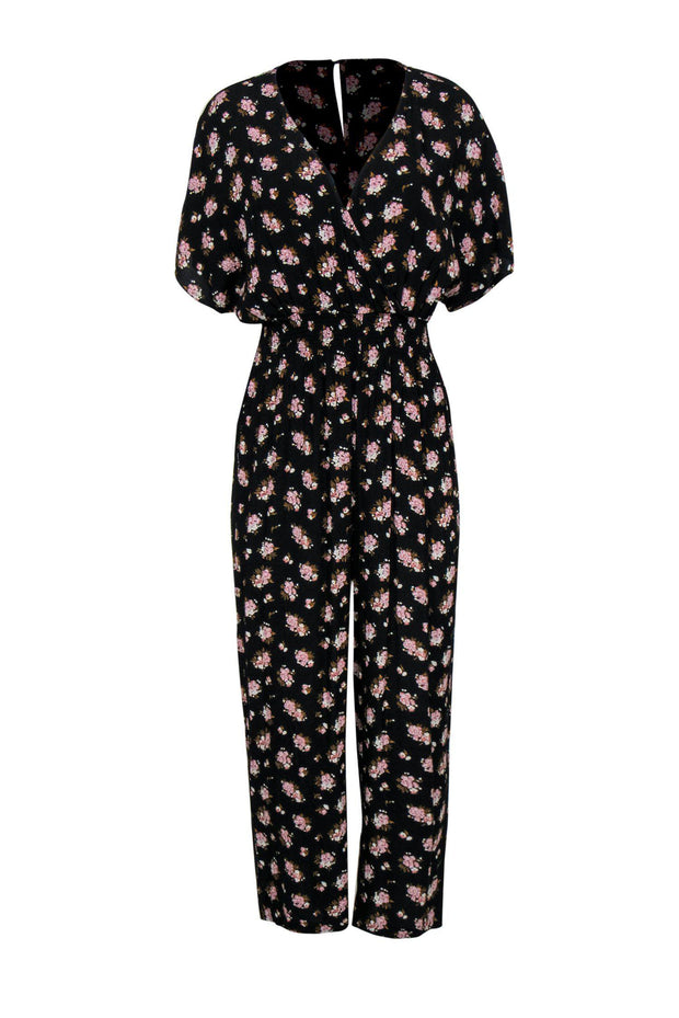 Current Boutique-Madewell - Black & Pink Floral Print Straight Leg Jumpsuit Sz S