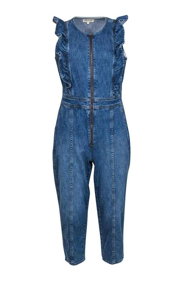 Current Boutique-Madewell - Medium Wash Denim Sleeveless Ruffled Jumpsuit Sz 8