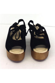 Current Boutique-Madison Harding - Black Suede Wooden Platform Heels Sz 7